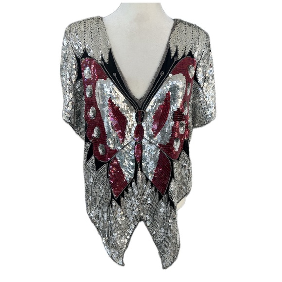 Vintage 1970's Sequin Butterfly Top